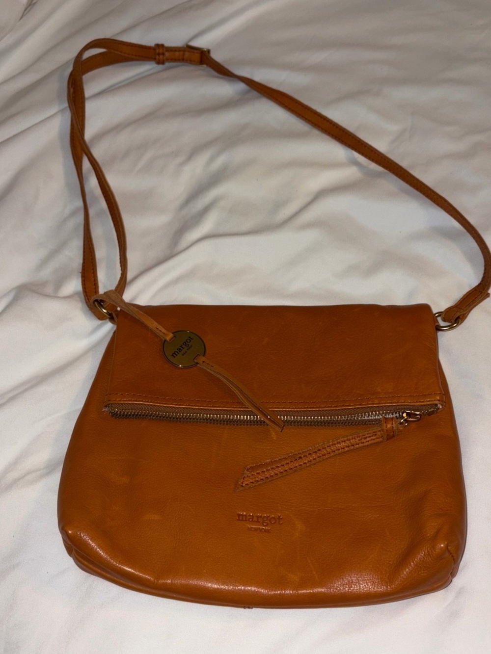 margot Tan Leather Crossbody Bag with Front Zip